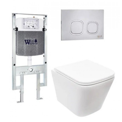 Комплект: Инсталляция, подвесной унитаз и кнопка Welt Wasser AMBERG 497 ST + GELBACH 004 MT-WT + AMBERG RD-MT CR