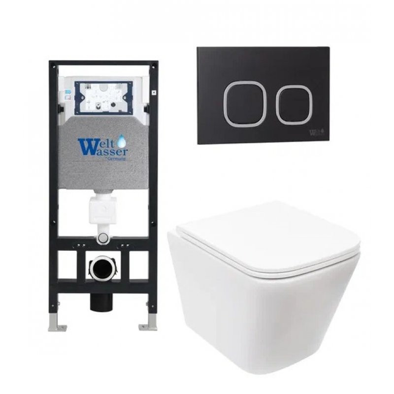 Комплект: Инсталляция, подвесной унитаз и кнопка Welt Wasser AMBERG 506 + GELBACH 004 MT-WT + AMBERG RD-BL