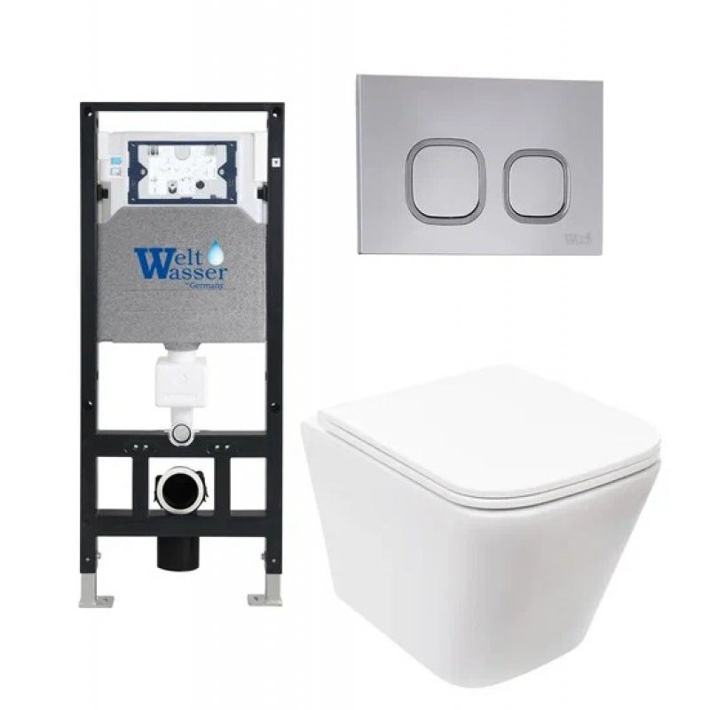 Комплект: Инсталляция, подвесной унитаз и кнопка Welt Wasser AMBERG 506 + GELBACH 004 MT-WT + AMBERG RD-CR