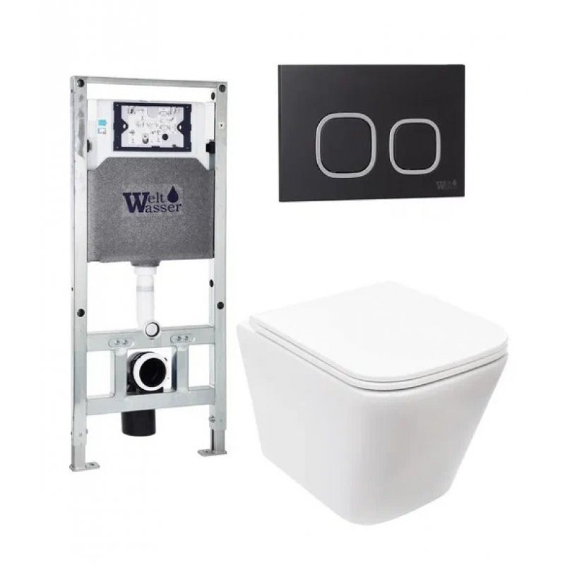 Комплект: Инсталляция, подвесной унитаз и кнопка Welt Wasser AMBERG 506 ST + GELBACH 004 MT-WT + AMBERG RD-BL