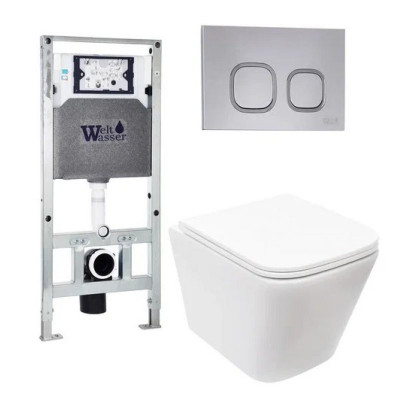 Комплект: Инсталляция, подвесной унитаз и кнопка Welt Wasser AMBERG 506 ST + GELBACH 004 MT-WT + AMBERG RD-CR