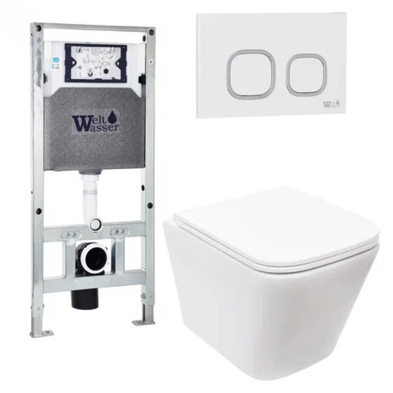 Комплект: Инсталляция, подвесной унитаз и кнопка Welt Wasser AMBERG 506 ST + GELBACH 004 MT-WT + AMBERG RD-WT