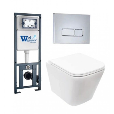 Комплект: Инсталляция, подвесной унитаз и кнопка Welt Wasser MARBERG 410 + GELBACH 004 MT-WT + MAR 410 SE
