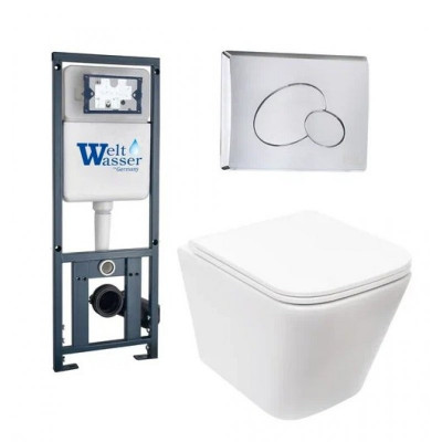 Комплект: Инсталляция, подвесной унитаз и кнопка Welt Wasser MARGERG 410 + GELBACH 004 MT-WT + MAR 410 RD