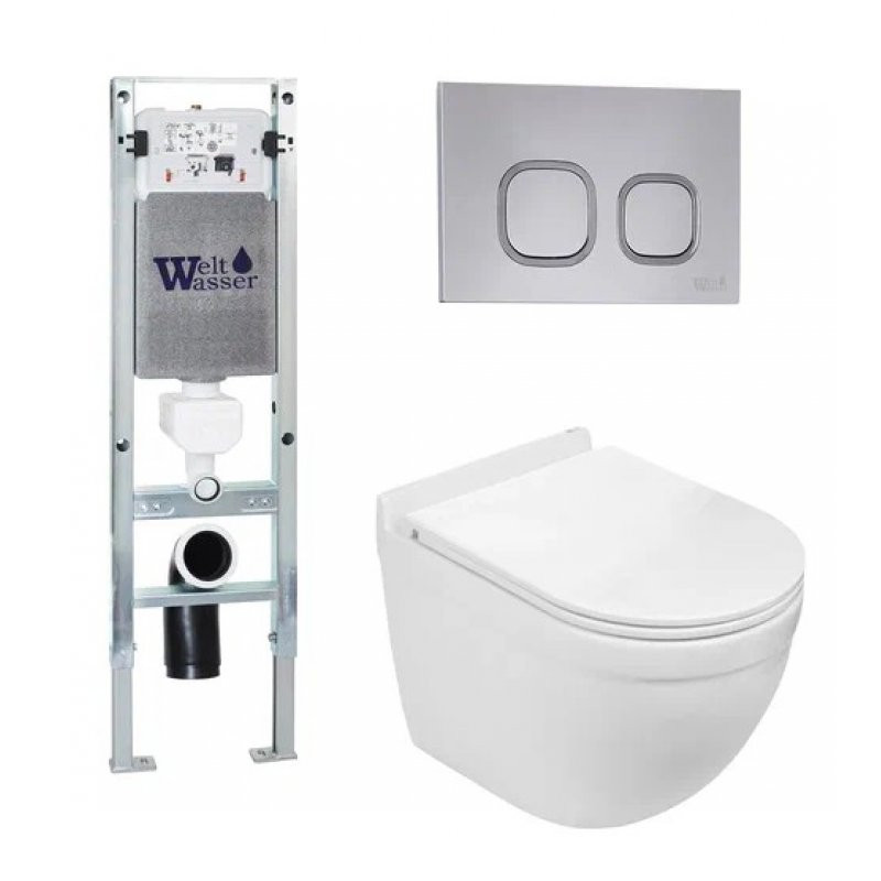 Комплект: Инсталляция, подвесной унитаз и кнопка Welt Wasser AMBERG 350 ST + HEIMBACH 004 GL-WT + AMBERG RD-CR