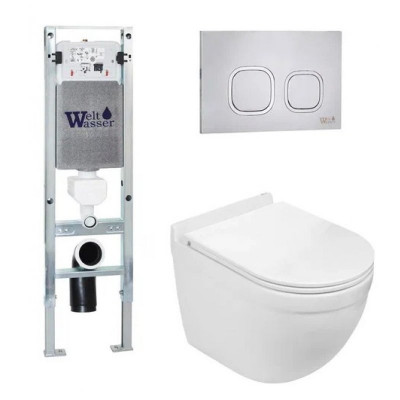 Комплект: Инсталляция, подвесной унитаз и кнопка Welt Wasser AMBERG 350 ST + HEIMBACH 004 GL-WT + AMBERG RD-MT CR