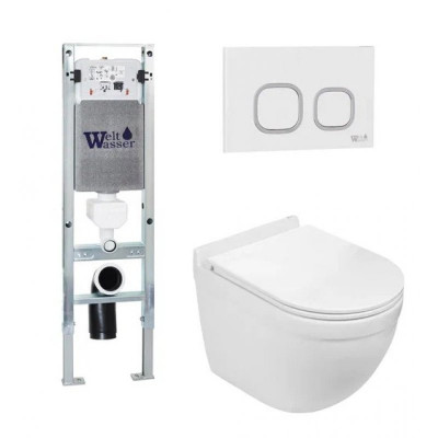 Комплект: Инсталляция, подвесной унитаз и кнопка Welt Wasser AMBERG 350 ST + HEIMBACH 004 GL-WT + AMBERG RD-WT
