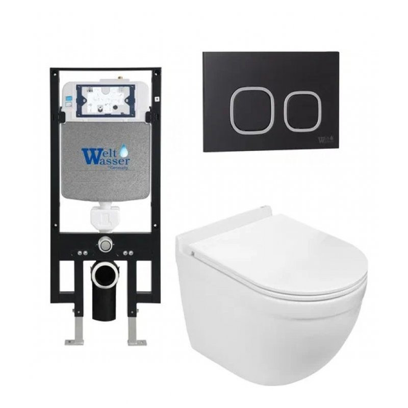 Комплект: Инсталляция, подвесной унитаз и кнопка Welt Wasser AMBERG 497 + HEIMBACH 004 GL-WT + AMBERG RD-BL