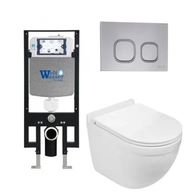 Комплект: Инсталляция, подвесной унитаз и кнопка Welt Wasser AMBERG 497 + HEIMBACH 004 GL-WT + AMBERG RD-CR