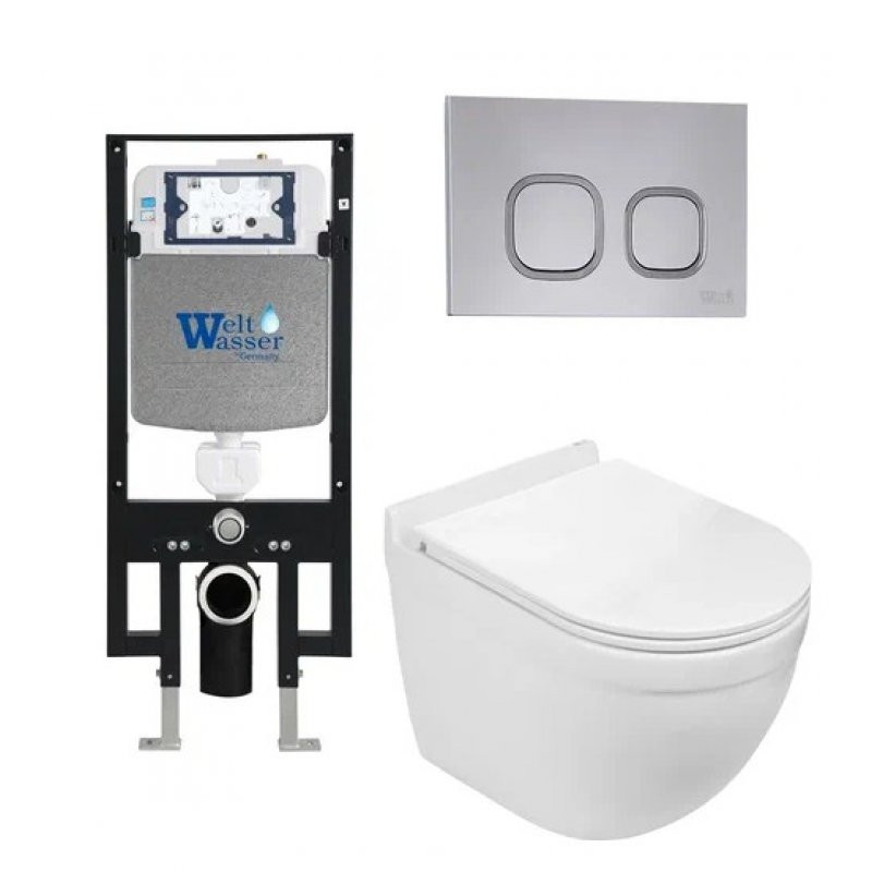Комплект: Инсталляция, подвесной унитаз и кнопка Welt Wasser AMBERG 497 + HEIMBACH 004 GL-WT + AMBERG RD-CR