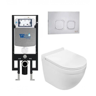 Комплект: Инсталляция, подвесной унитаз и кнопка Welt Wasser AMBERG 497 + HEIMBACH 004 GL-WT + AMBERG RD-MT CR