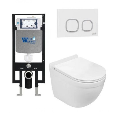 Комплект: Инсталляция, подвесной унитаз и кнопка Welt Wasser AMBERG 497 + HEIMBACH 004 GL-WT + AMBERG RD-WT