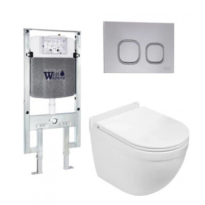 Комплект: Инсталляция, подвесной унитаз и кнопка Welt Wasser AMBERG 497 ST + HEIMBACH 004 GL-WT + AMBERG RD-CR