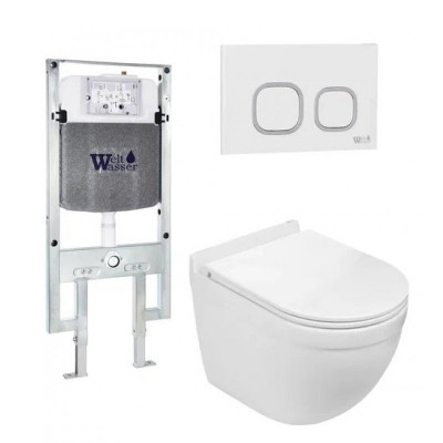 Комплект: Инсталляция, подвесной унитаз и кнопка Welt Wasser AMBERG 497 ST + HEIMBACH 004 GL-WT + AMBERG RD-WT