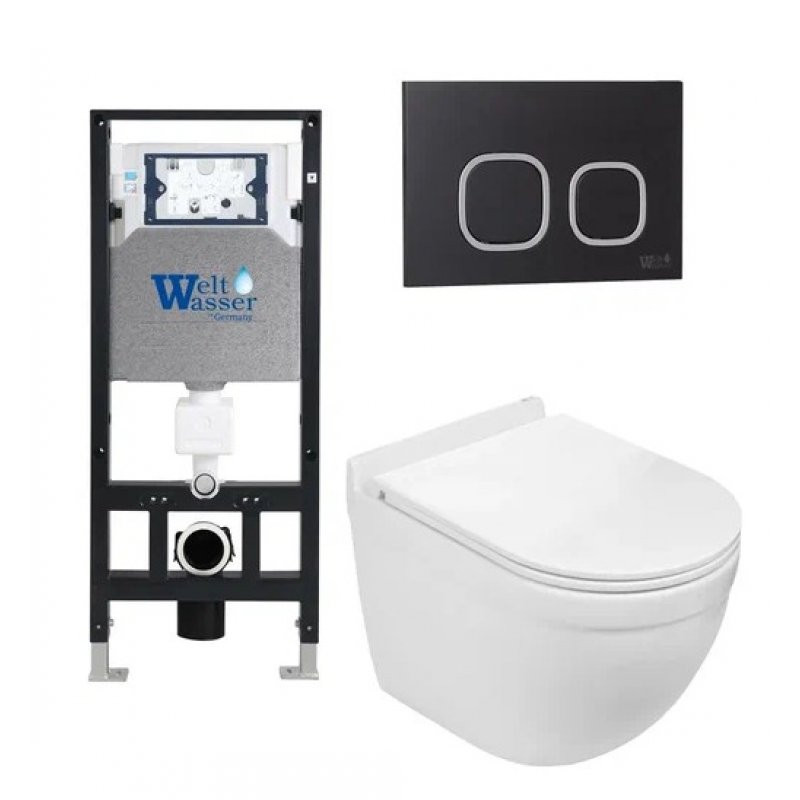 Комплект: Инсталляция, подвесной унитаз и кнопка Welt Wasser AMBERG 506 + HEIMBACH 004 GL-WT + AMBERG RD-BL
