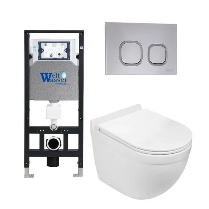 Комплект: Инсталляция, подвесной унитаз и кнопка Welt Wasser AMBERG 506 + HEIMBACH 004 GL-WT + AMBERG RD-CR