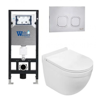Комплект: Инсталляция, подвесной унитаз и кнопка Welt Wasser AMBERG 506 + HEIMBACH 004 GL-WT + AMBERG RD-MT CR