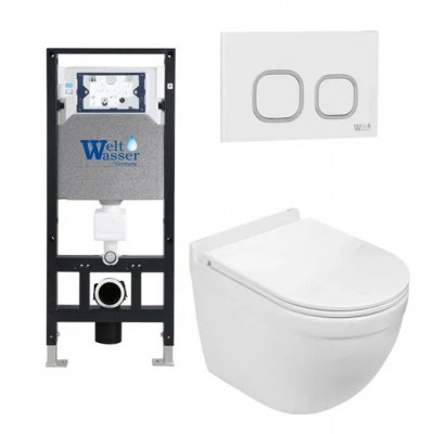 Комплект: Инсталляция, подвесной унитаз и кнопка Welt Wasser AMBERG 506 + HEIMBACH 004 GL-WT + AMBERG RD-WT