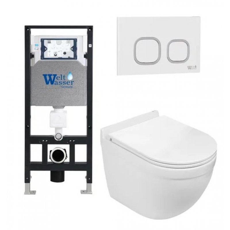 Комплект: Инсталляция, подвесной унитаз и кнопка Welt Wasser AMBERG 506 + HEIMBACH 004 GL-WT + AMBERG RD-WT