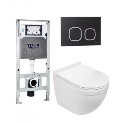 Комплект: Инсталляция, подвесной унитаз и кнопка Welt Wasser AMBERG 506 ST + HEIMBACH 004 GL-WT + AMBERG RD-BL