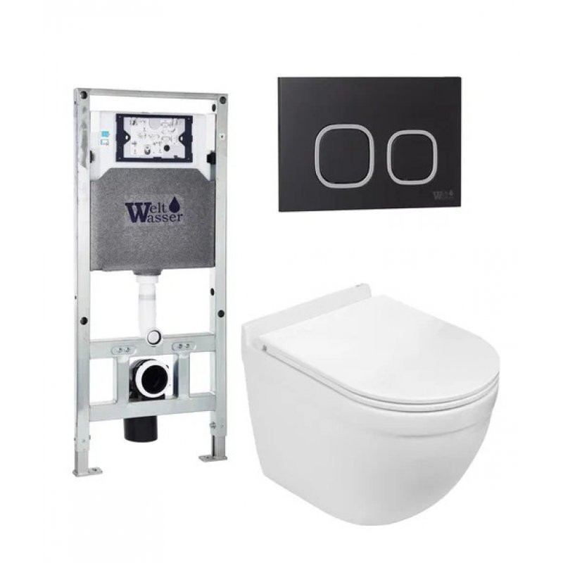 Комплект: Инсталляция, подвесной унитаз и кнопка Welt Wasser AMBERG 506 ST + HEIMBACH 004 GL-WT + AMBERG RD-BL