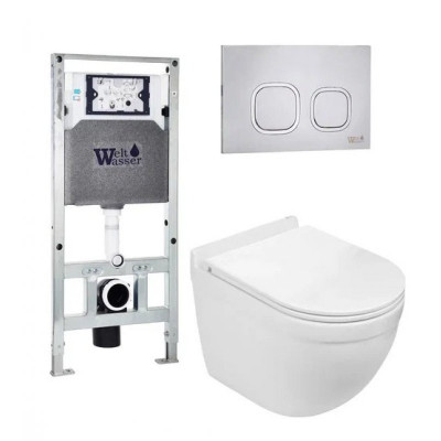 Комплект: Инсталляция, подвесной унитаз и кнопка Welt Wasser AMBERG 506 ST + HEIMBACH 004 GL-WT + AMBERG RD-MT CR