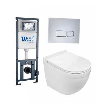 Комплект: Инсталляция, подвесной унитаз и кнопка Welt Wasser MARBERG 410 + HEIMBACH 004 GL-WT + MAR 410 SE