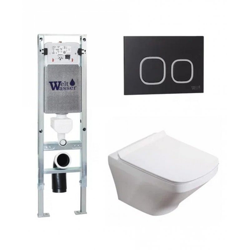 Комплект: Инсталляция, подвесной унитаз и кнопка Welt Wasser AMBERG 350 ST + HOFBACH 004 GL-WT + AMBERG RD-BL
