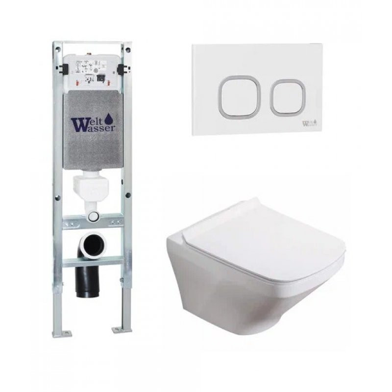 Комплект: Инсталляция, подвесной унитаз и кнопка Welt Wasser AMBERG 350 ST + HOFBACH 004 GL-WT + AMBERG RD-WT