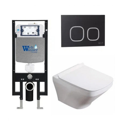 Комплект: Инсталляция, подвесной унитаз и кнопка Welt Wasser AMBERG 497 + HOFBACH 004 GL-WT + AMBERG RD-BL