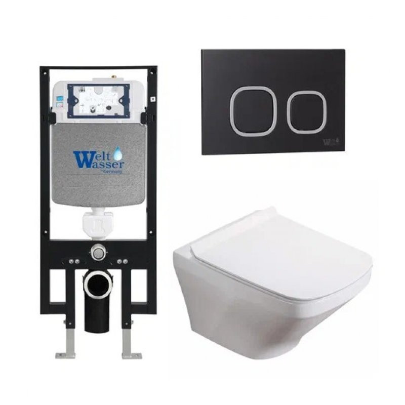 Комплект: Инсталляция, подвесной унитаз и кнопка Welt Wasser AMBERG 497 + HOFBACH 004 GL-WT + AMBERG RD-BL