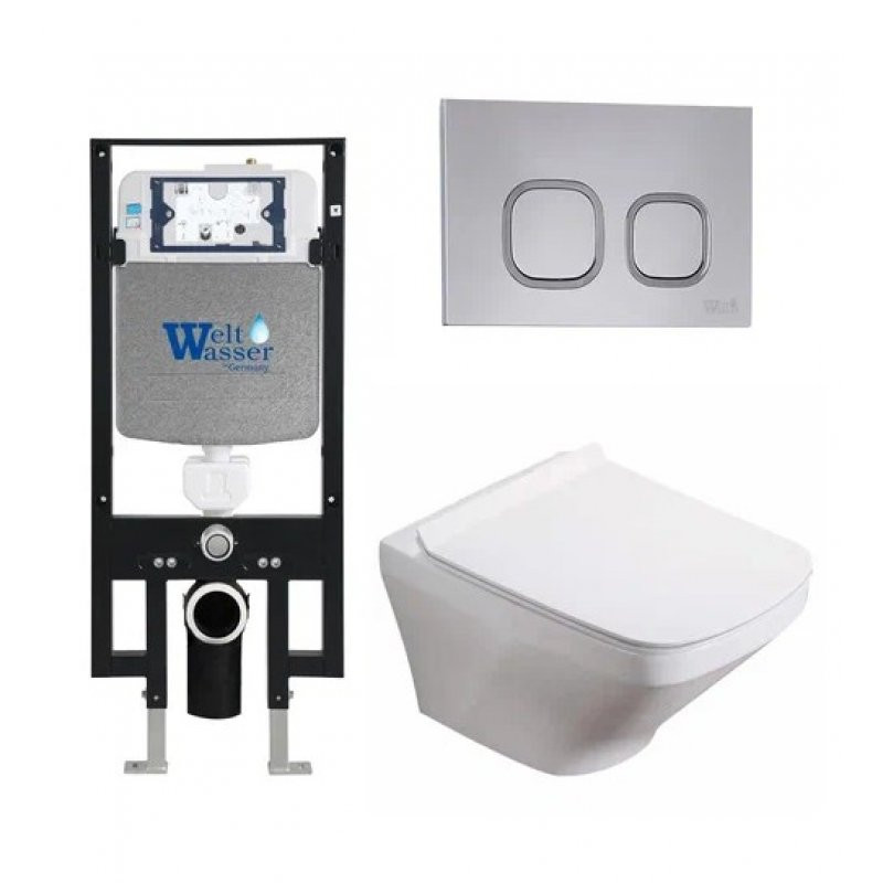 Комплект: Инсталляция, подвесной унитаз и кнопка Welt Wasser AMBERG 497 + HOFBACH 004 GL-WT + AMBERG RD-CR