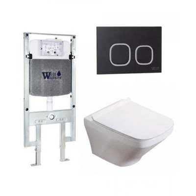 Комплект: Инсталляция, подвесной унитаз и кнопка Welt Wasser AMBERG 497 ST + HOFBACH 004 GL-WT + AMBERG RD-BL