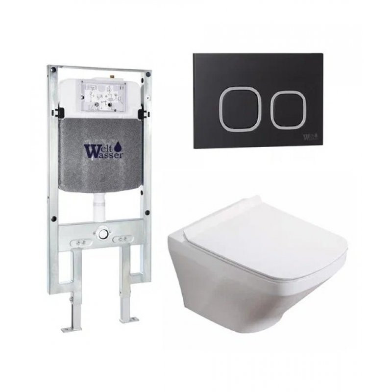 Комплект: Инсталляция, подвесной унитаз и кнопка Welt Wasser AMBERG 497 ST + HOFBACH 004 GL-WT + AMBERG RD-BL