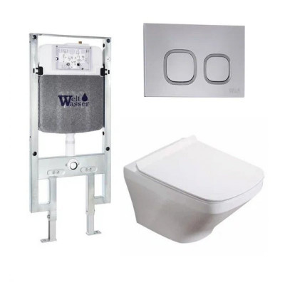 Комплект: Инсталляция, подвесной унитаз и кнопка Welt Wasser AMBERG 497 ST + HOFBACH 004 GL-WT + AMBERG RD-CR