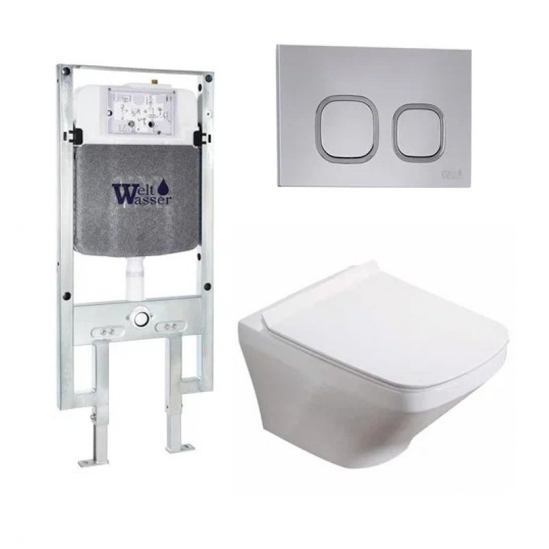 Комплект: Инсталляция, подвесной унитаз и кнопка Welt Wasser AMBERG 497 ST + HOFBACH 004 GL-WT + AMBERG RD-CR