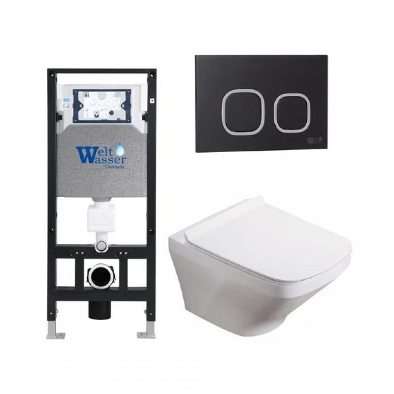 Комплект: Инсталляция, подвесной унитаз и кнопка Welt Wasser AMBERG 506 + HOFBACH 004 GL-WT + AMBERG RD-BL