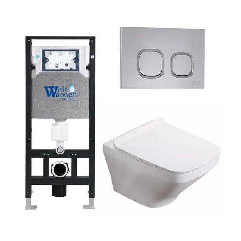 Комплект: Инсталляция, подвесной унитаз и кнопка Welt Wasser AMBERG 506 + HOFBACH 004 GL-WT + AMBERG RD-CR