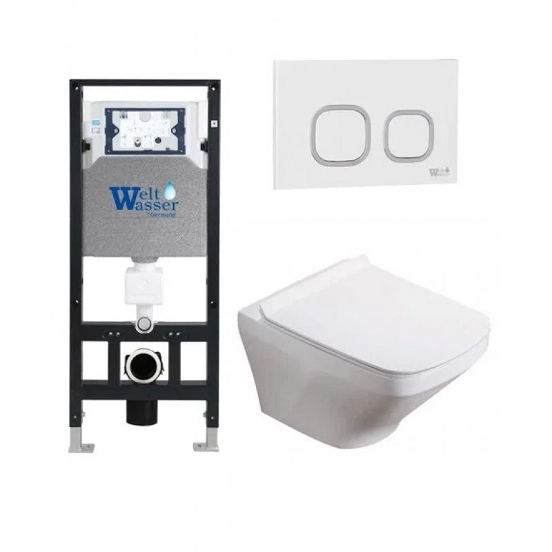 Комплект: Инсталляция, подвесной унитаз и кнопка Welt Wasser AMBERG 506 + HOFBACH 004 GL-WT + AMBERG RD-WT