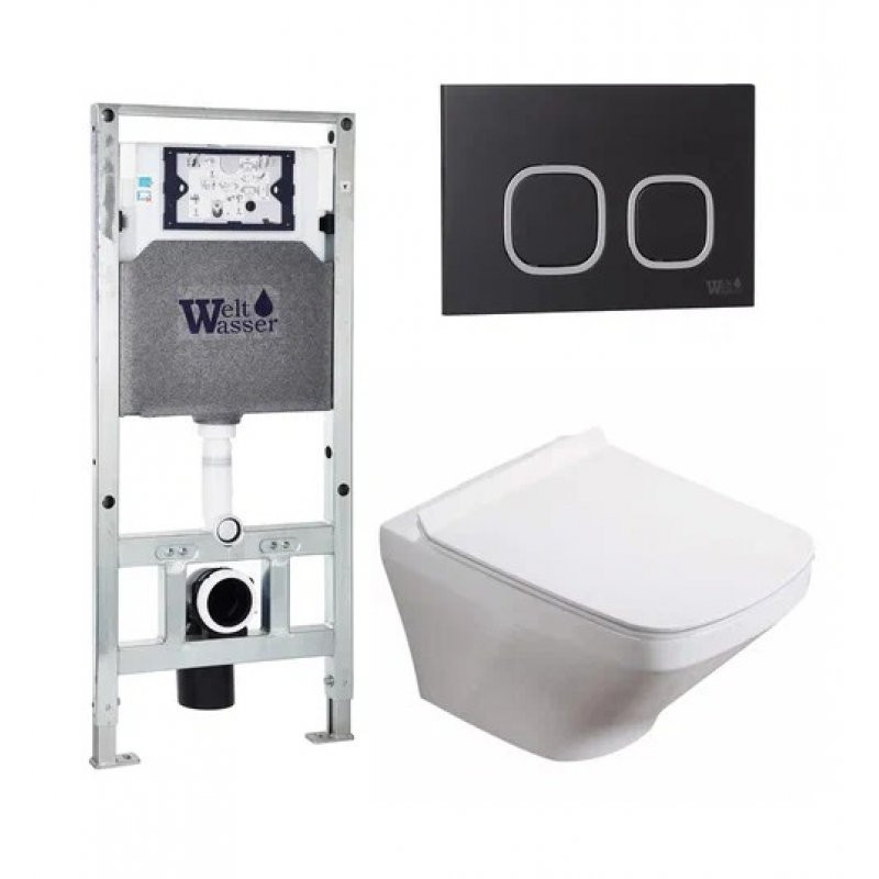 Комплект: Инсталляция, подвесной унитаз и кнопка Welt Wasser AMBERG 506 ST + HOFBACH 004 GL-WT + AMBERG RD-BL