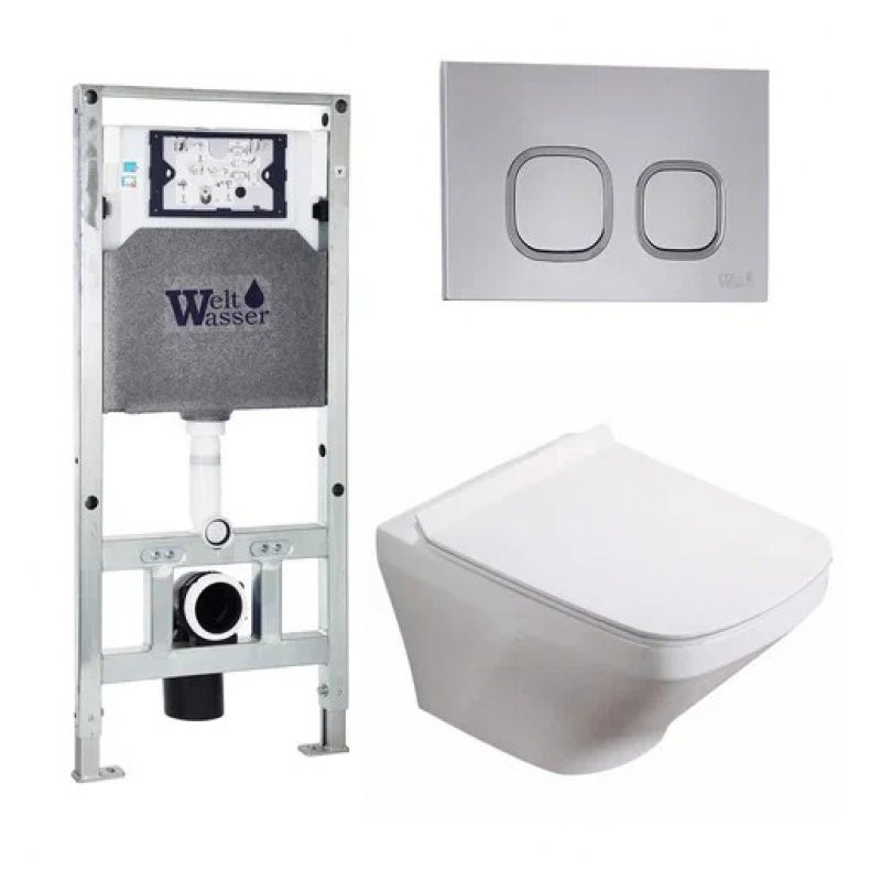 Комплект: Инсталляция, подвесной унитаз и кнопка Welt Wasser AMBERG 506 ST + HOFBACH 004 GL-WT + AMBERG RD-CR