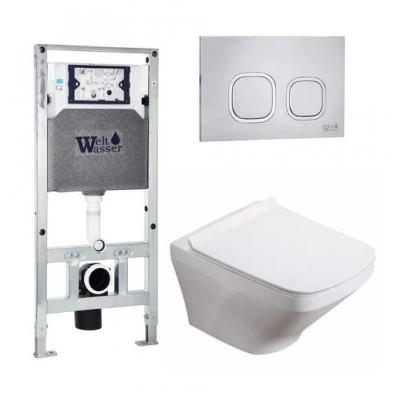 Комплект: Инсталляция, подвесной унитаз и кнопка Welt Wasser AMBERG 506 ST + HOFBACH 004 GL-WT + AMBERG RD-MT CR
