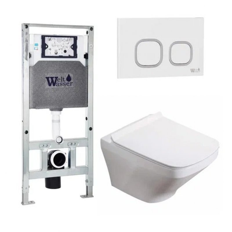 Комплект: Инсталляция, подвесной унитаз и кнопка Welt Wasser AMBERG 506 ST + HOFBACH 004 GL-WT + AMBERG RD-WT