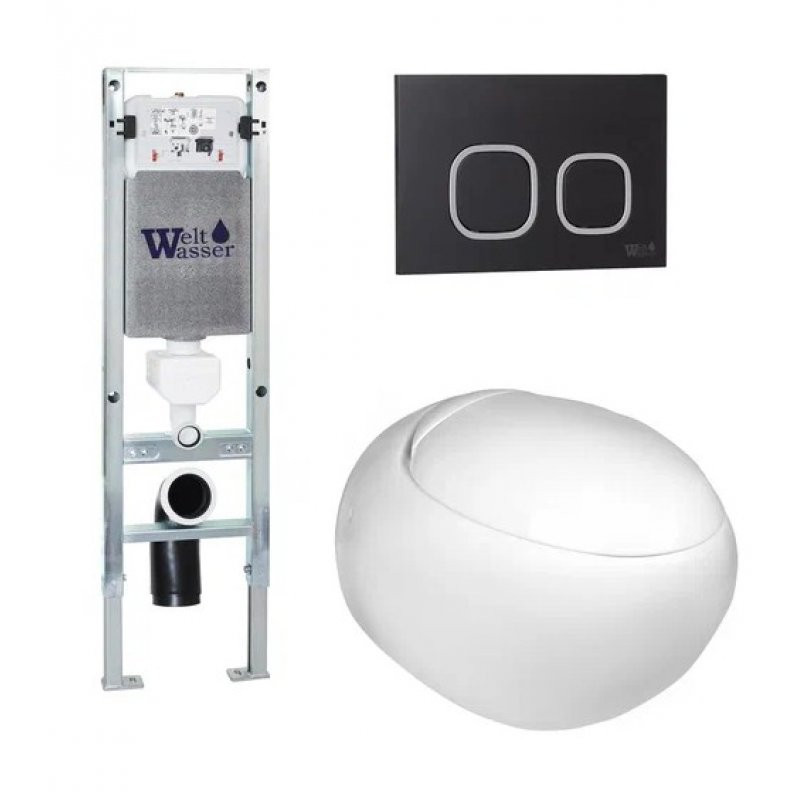 Комплект: Инсталляция, подвесной унитаз и кнопка Welt Wasser AMBERG 350 ST + JECKENBACH 004 GL-WT + AMBERG RD-BL