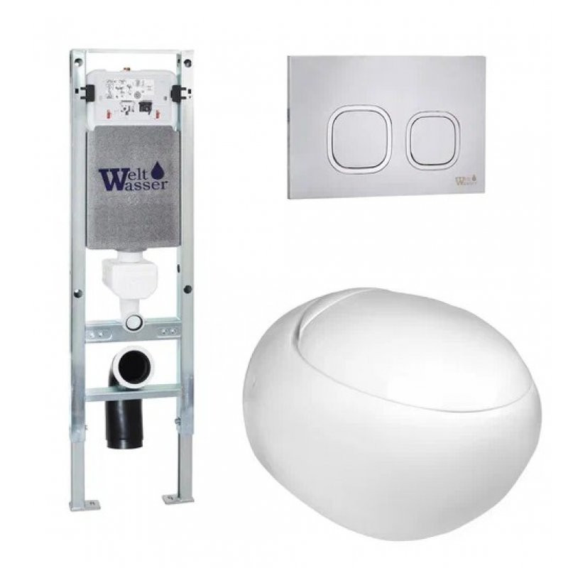 Комплект: Инсталляция, подвесной унитаз и кнопка Welt Wasser AMBERG 350 ST + JECKENBACH 004 GL-WT + AMBERG RD-CR