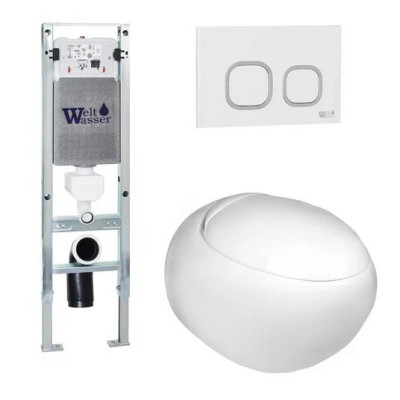 Комплект: Инсталляция, подвесной унитаз и кнопка Welt Wasser AMBERG 350 ST + JECKENBACH 004 GL-WT + AMBERG RD-WT