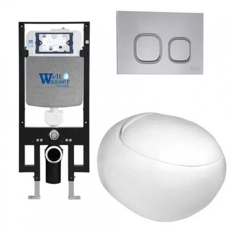 Комплект: Инсталляция, подвесной унитаз и кнопка Welt Wasser AMBERG 497 + JECKENBACH 004 GL-WT + AMBERG RD-CR