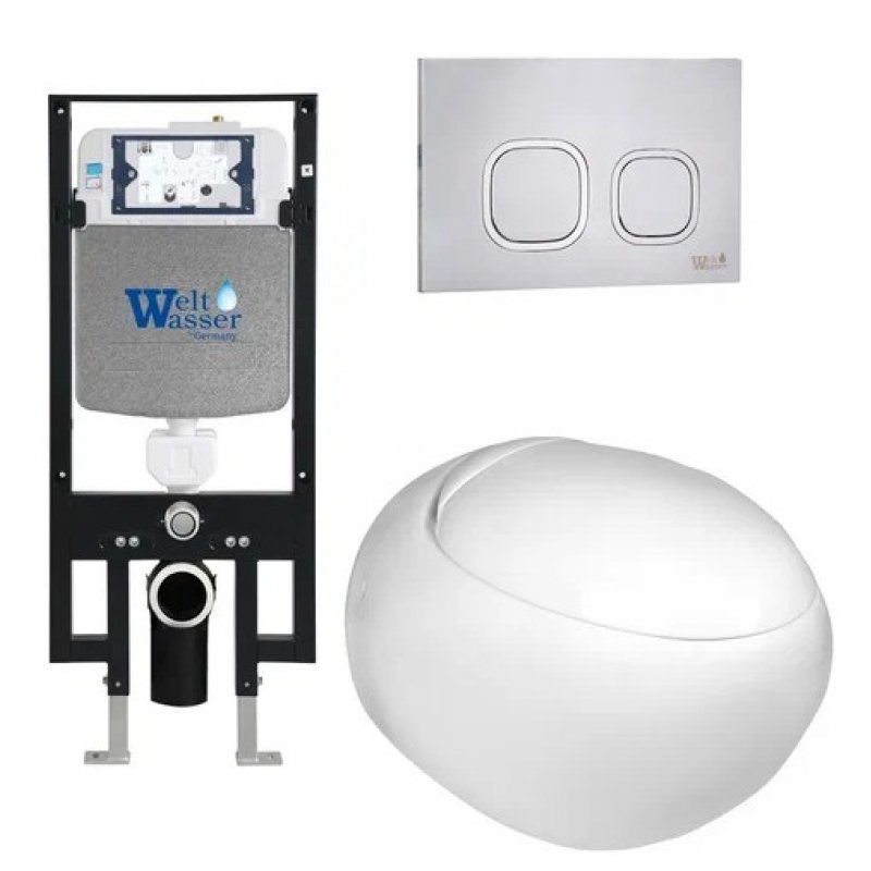 Комплект: Инсталляция, подвесной унитаз и кнопка Welt Wasser AMBERG 497 + JECKENBACH 004 GL-WT + AMBERG RD-MT CR