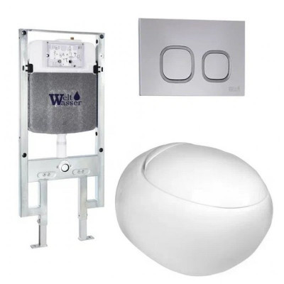 Комплект: Инсталляция, подвесной унитаз и кнопка Welt Wasser AMBERG 497 ST + JECKENBACH 004 GL-WT + AMBERG RD-CR