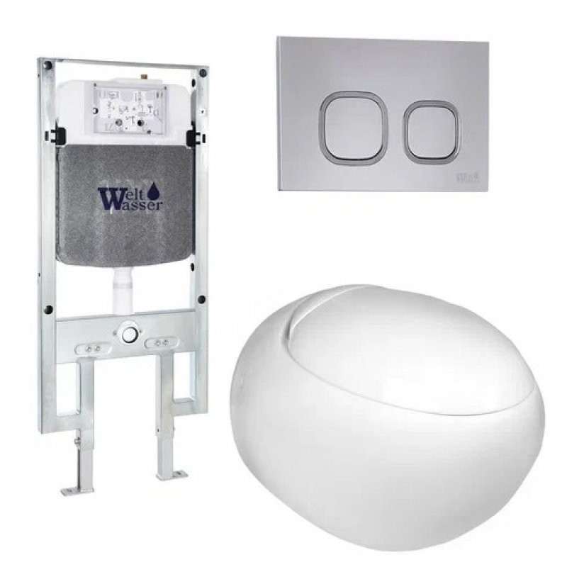 Комплект: Инсталляция, подвесной унитаз и кнопка Welt Wasser AMBERG 497 ST + JECKENBACH 004 GL-WT + AMBERG RD-CR